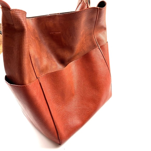 Anthropologie Tia saddle brown perforated vegan leather slouchy boho hobo bag - Picture 2 of 10